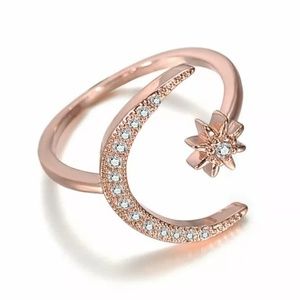 ROSE GOLD Moon Star Ring Celestial Ring adjustable